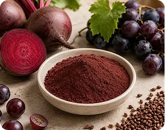 Grape skin powder alongside the fruit it is pressed from.