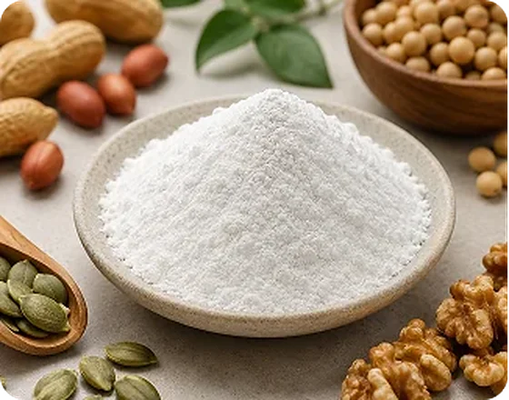 Powdered material of the kind the amino acid entries in this formula are supplied as.